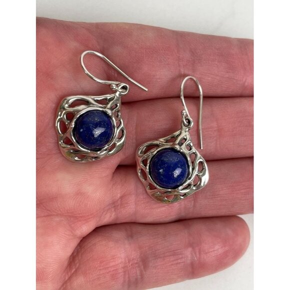 Hagit Gorali Sterling Silver Earrings Blue Lapis Lazuli Dangling Dangle Drop - Picture 2 of 4